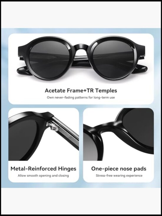 Round Retro Acetate Sunglasses UV Protection Polarized main image 4
